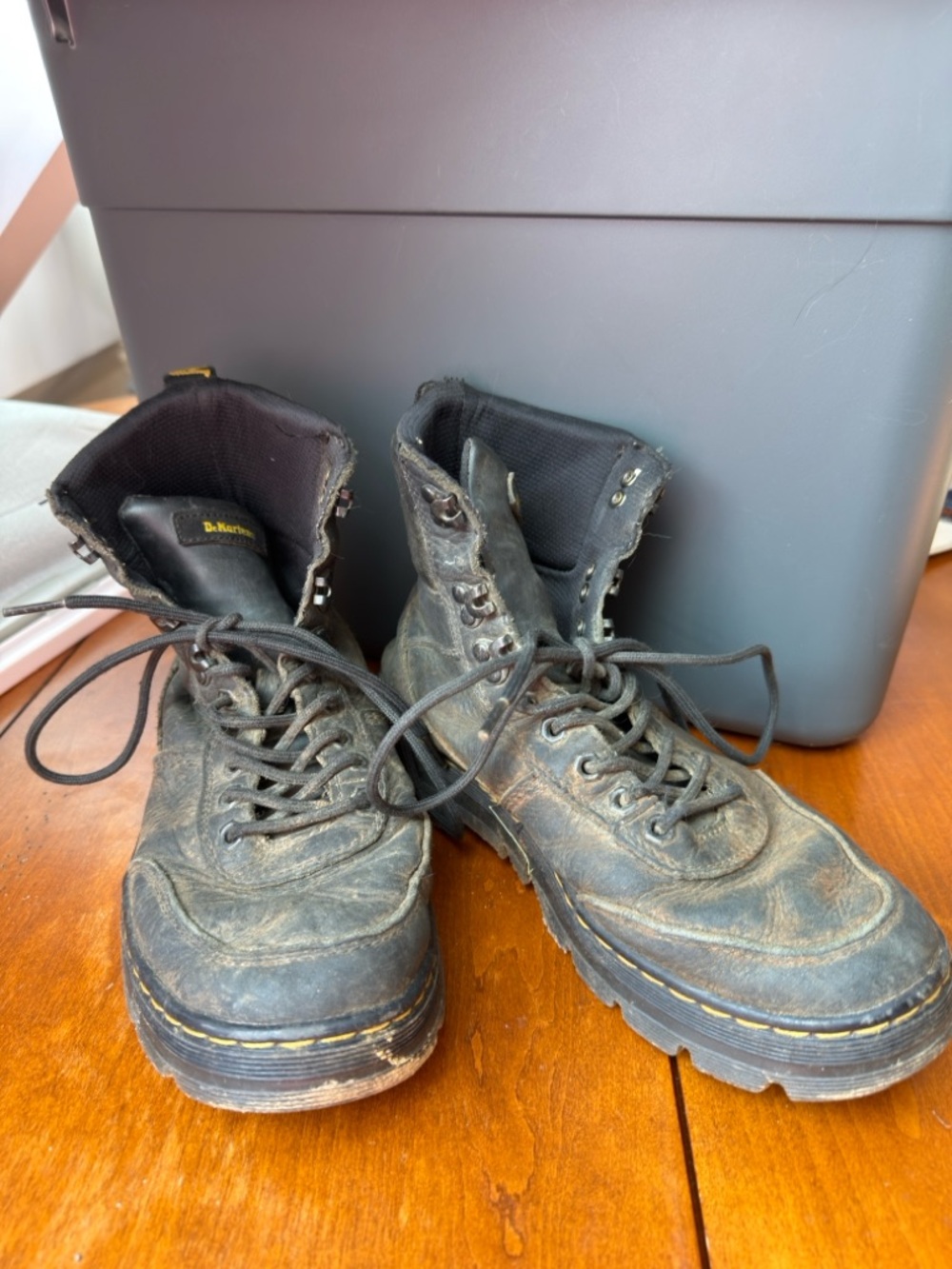 Dr. Martens Distressed Black Leather Platform Lace-Up Boots